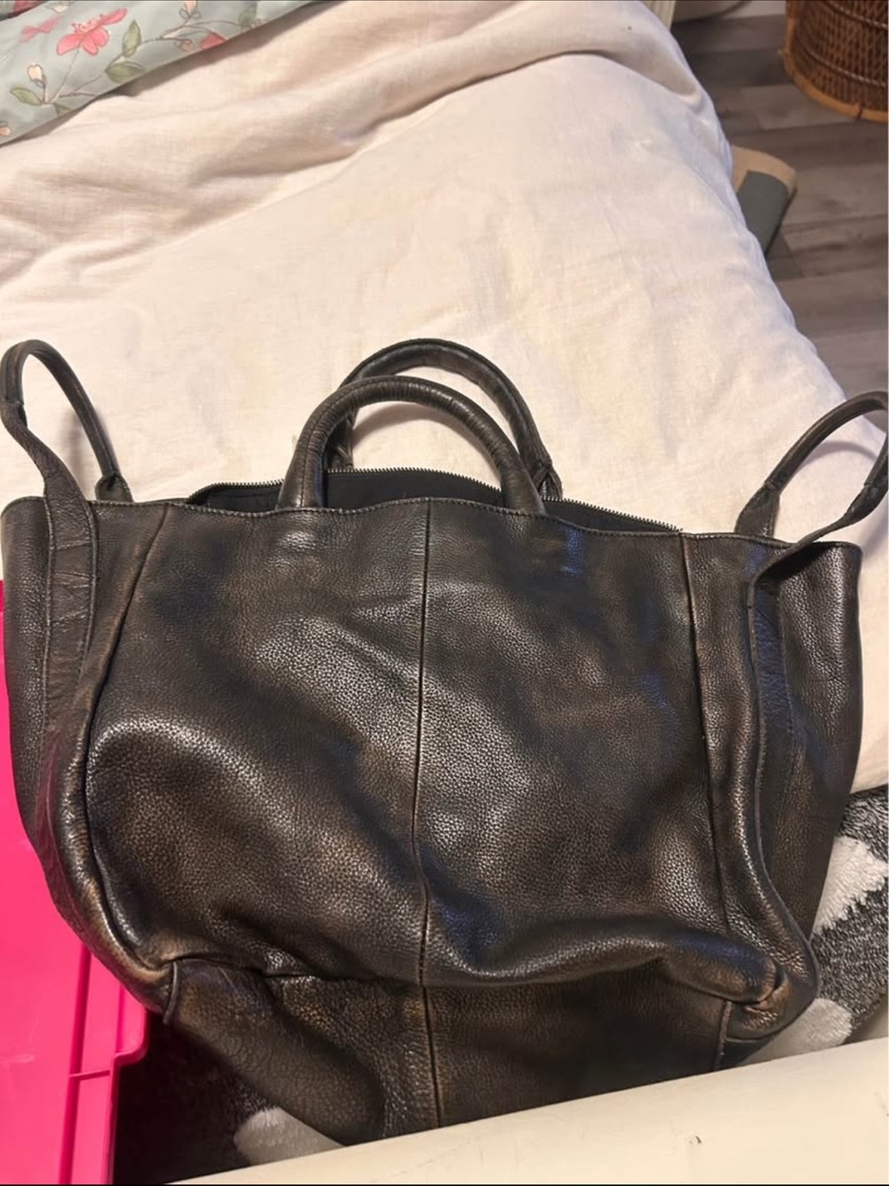 Free People Black Pebbled Leather Shoulder Tote